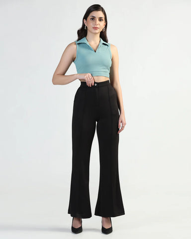 Women High-Rise Pleated Bootcut Trousers