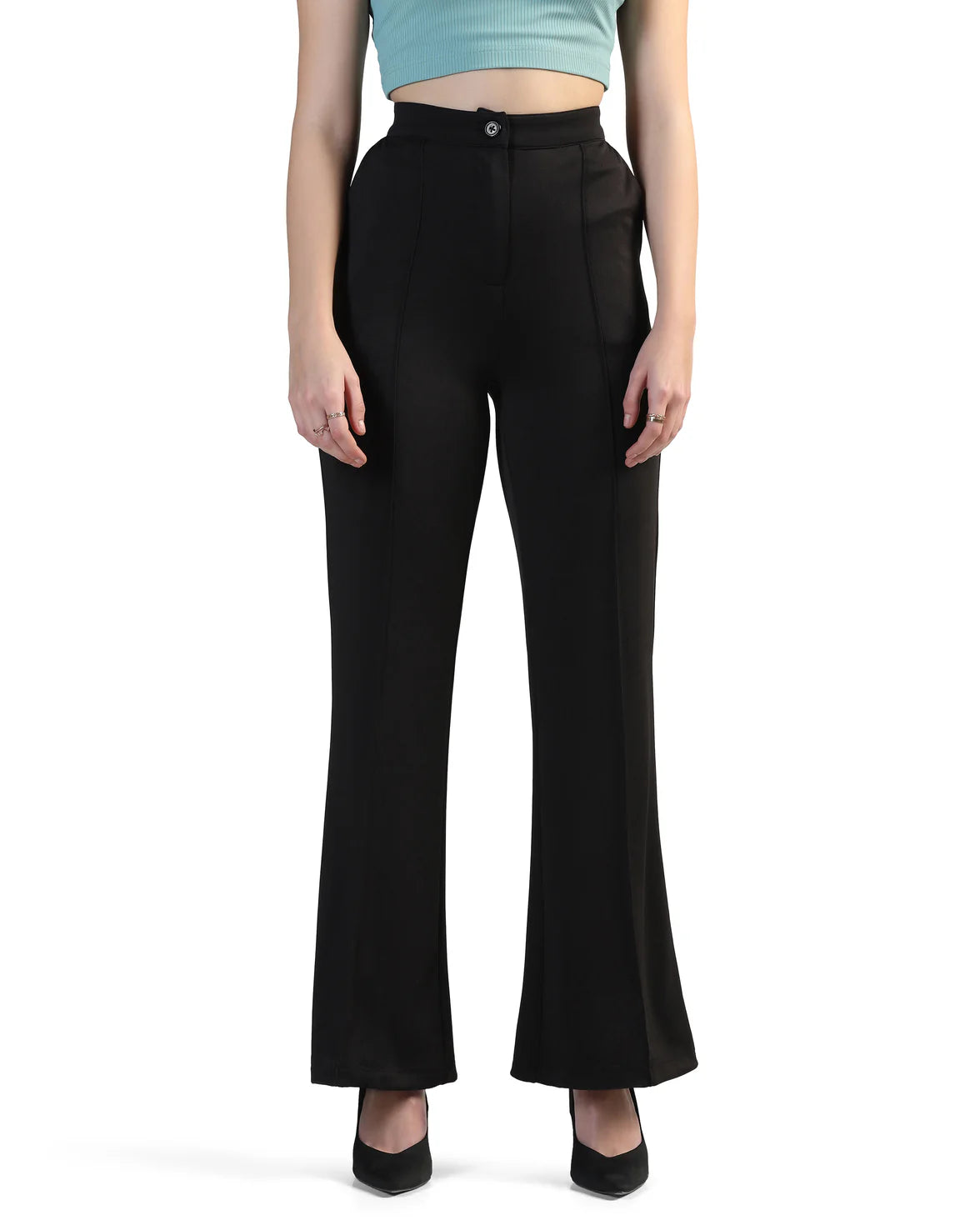 Women High-Rise Pleated Bootcut Trousers