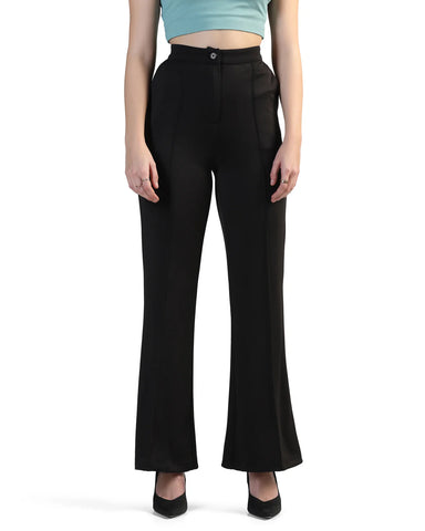 Women High-Rise Pleated Bootcut Trousers