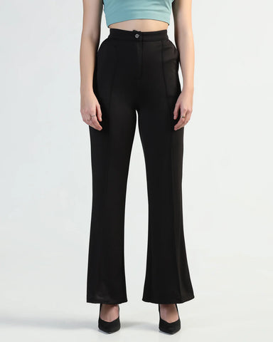 Women High-Rise Pleated Bootcut Trousers