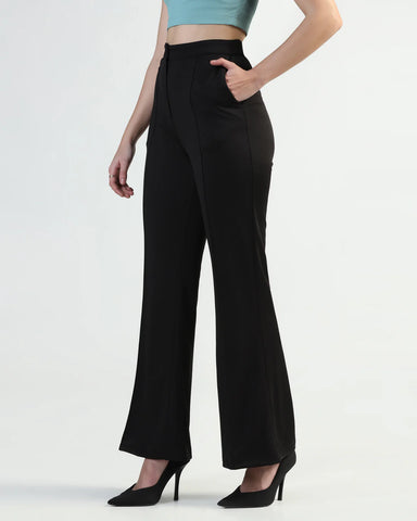 Women High-Rise Pleated Bootcut Trousers