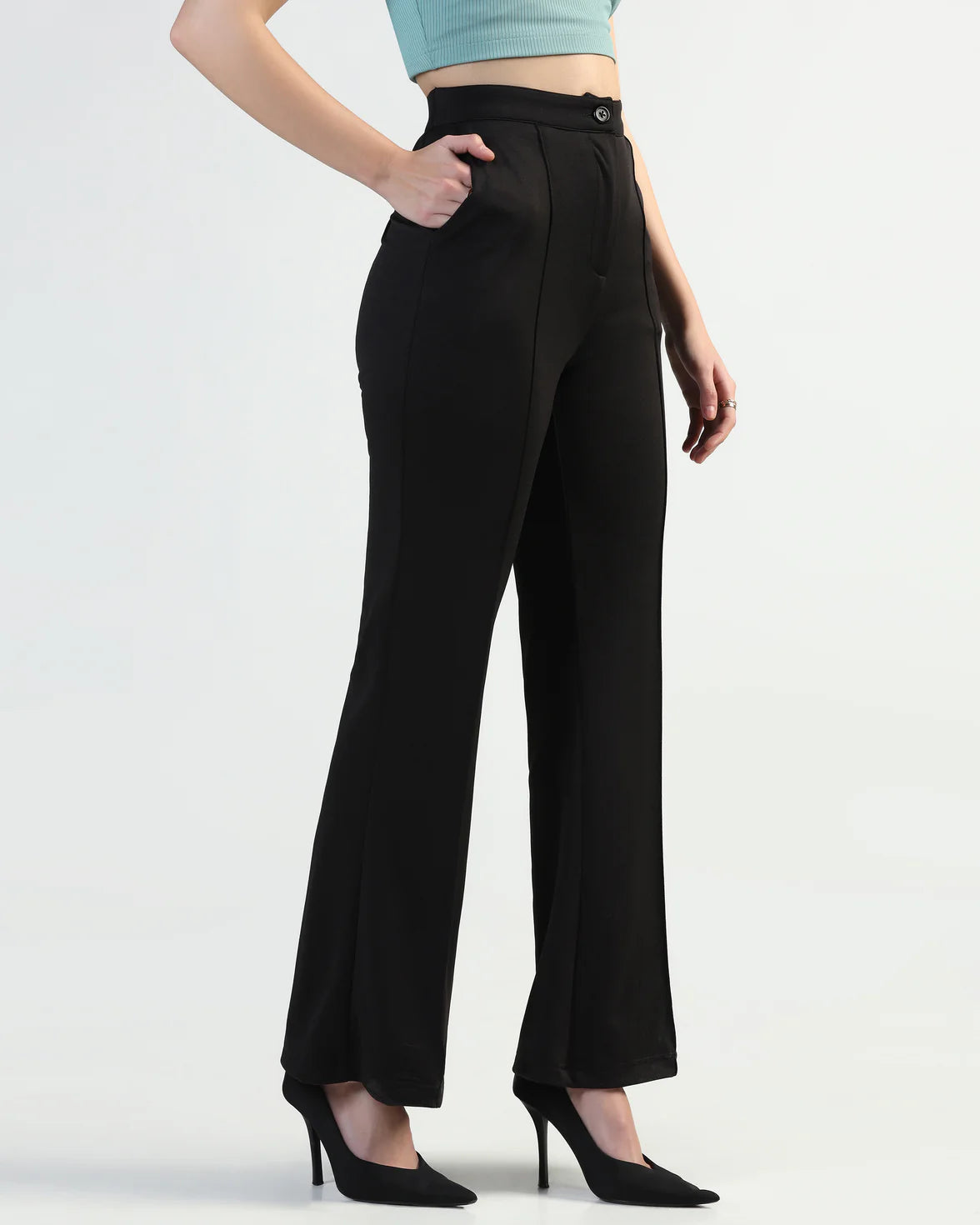 Women High-Rise Pleated Bootcut Trousers