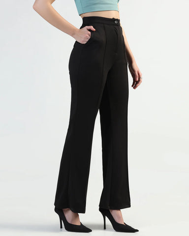 Women High-Rise Pleated Bootcut Trousers