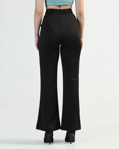 Women High-Rise Pleated Bootcut Trousers