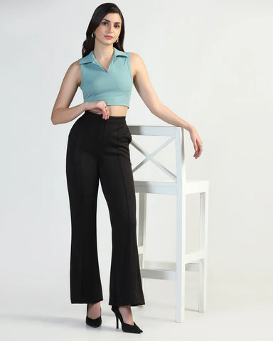 Women High-Rise Pleated Bootcut Trousers