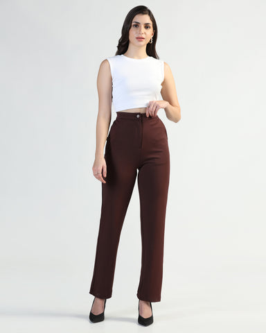 Women Straight Fit Flat-Front Trousers