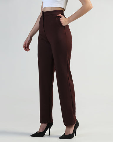 Women Straight Fit Flat-Front Trousers