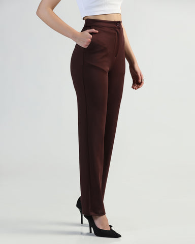 Women Straight Fit Flat-Front Trousers