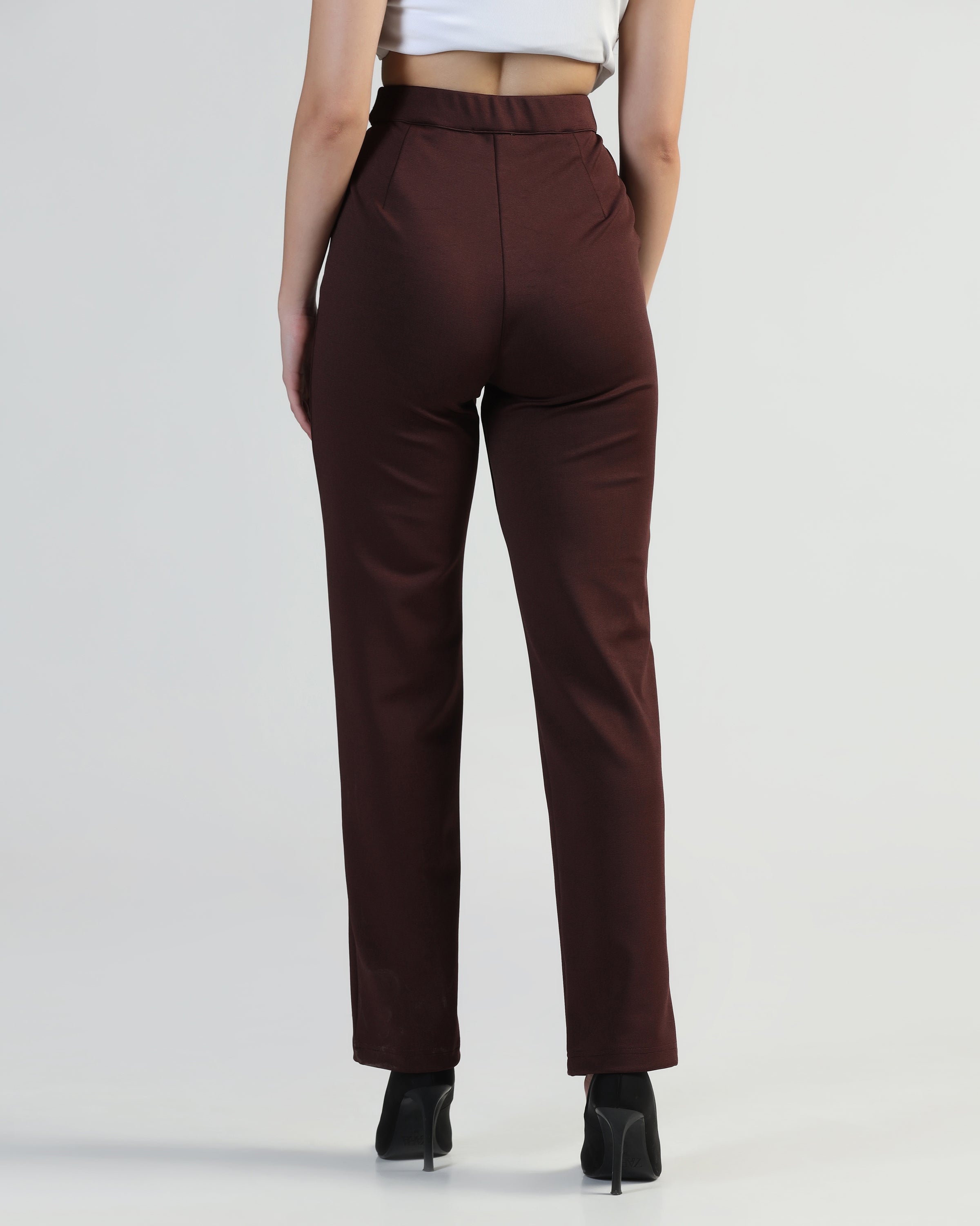 Women Straight Fit Flat-Front Trousers