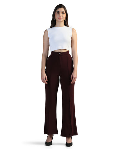 Women High-Rise Pleated Bootcut Trousers