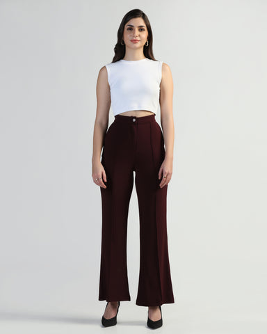 Women High-Rise Pleated Bootcut Trousers