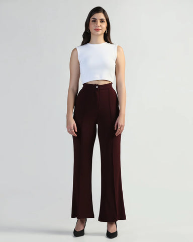 Women High-Rise Pleated Bootcut Trousers