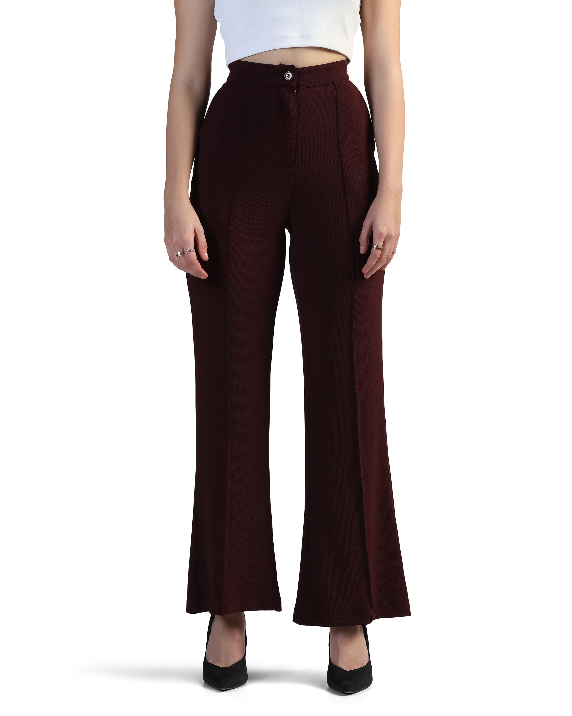 Women High-Rise Pleated Bootcut Trousers