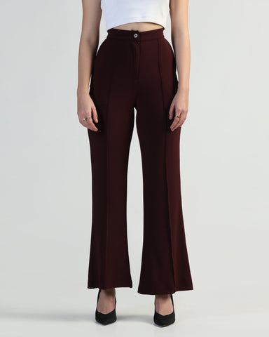 Women High-Rise Pleated Bootcut Trousers