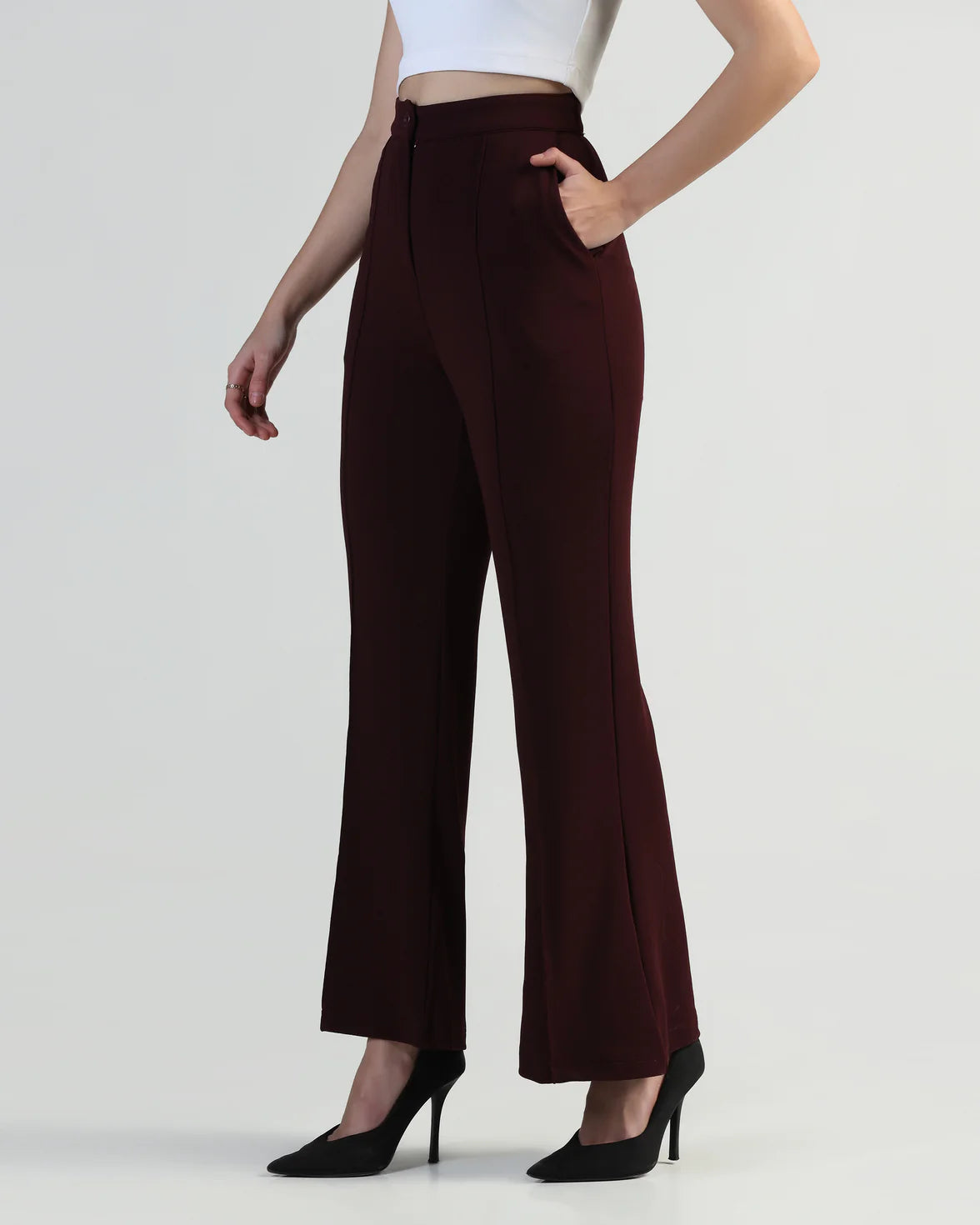 Women High-Rise Pleated Bootcut Trousers