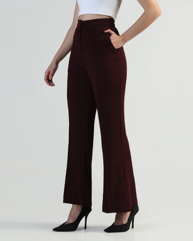 Women High-Rise Pleated Bootcut Trousers