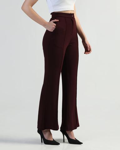 Women High-Rise Pleated Bootcut Trousers