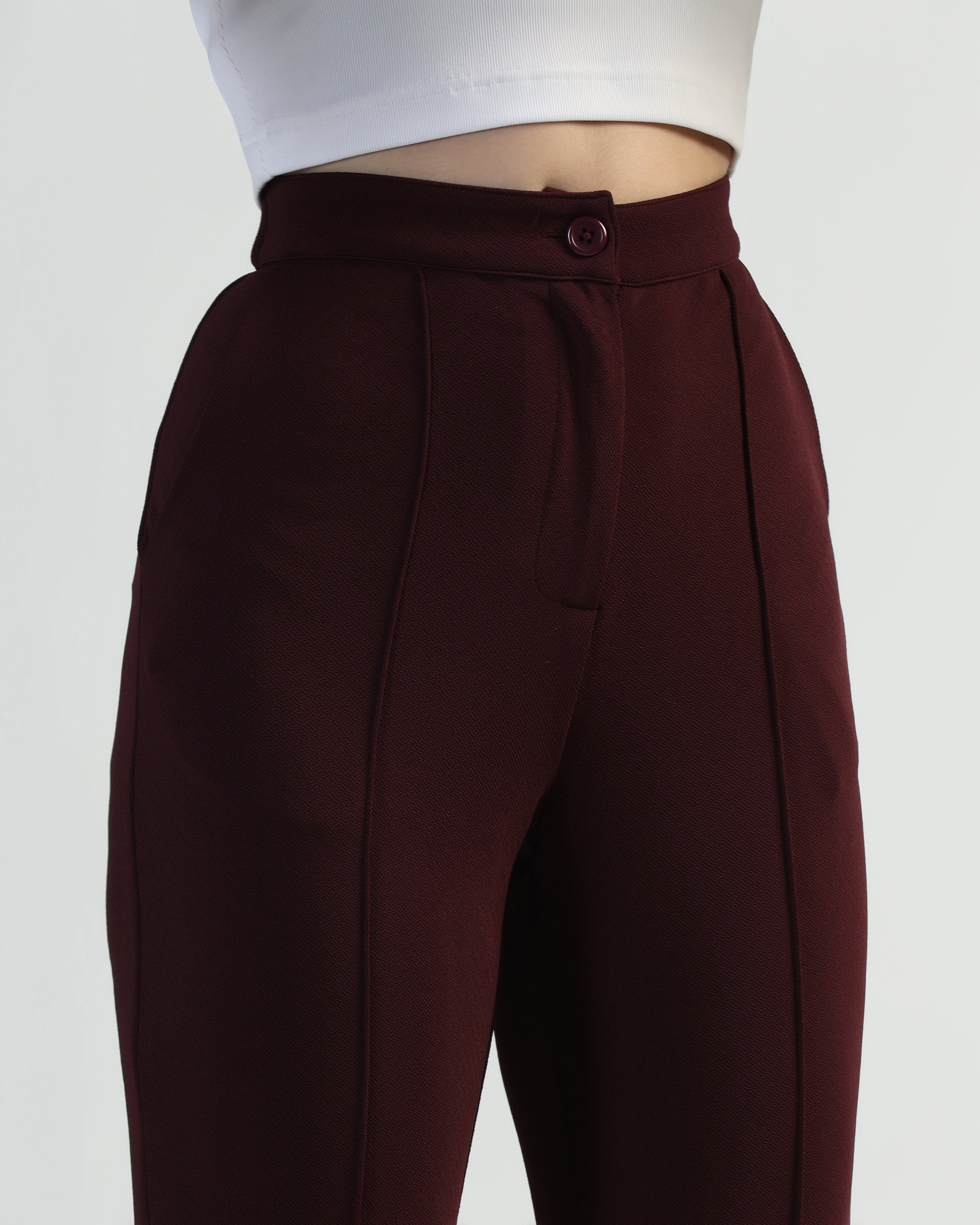 Women High-Rise Pleated Bootcut Trousers