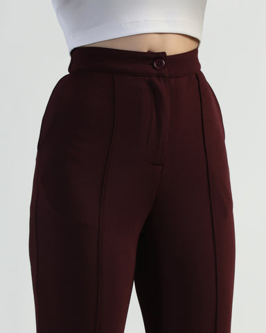 Women High-Rise Pleated Bootcut Trousers