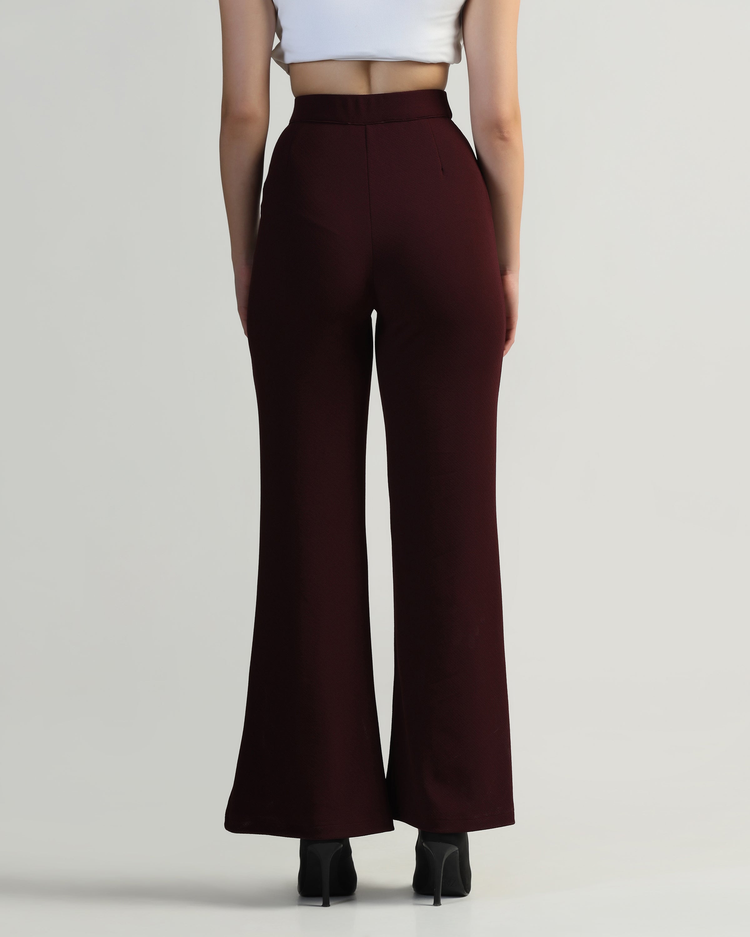 Women High-Rise Pleated Bootcut Trousers