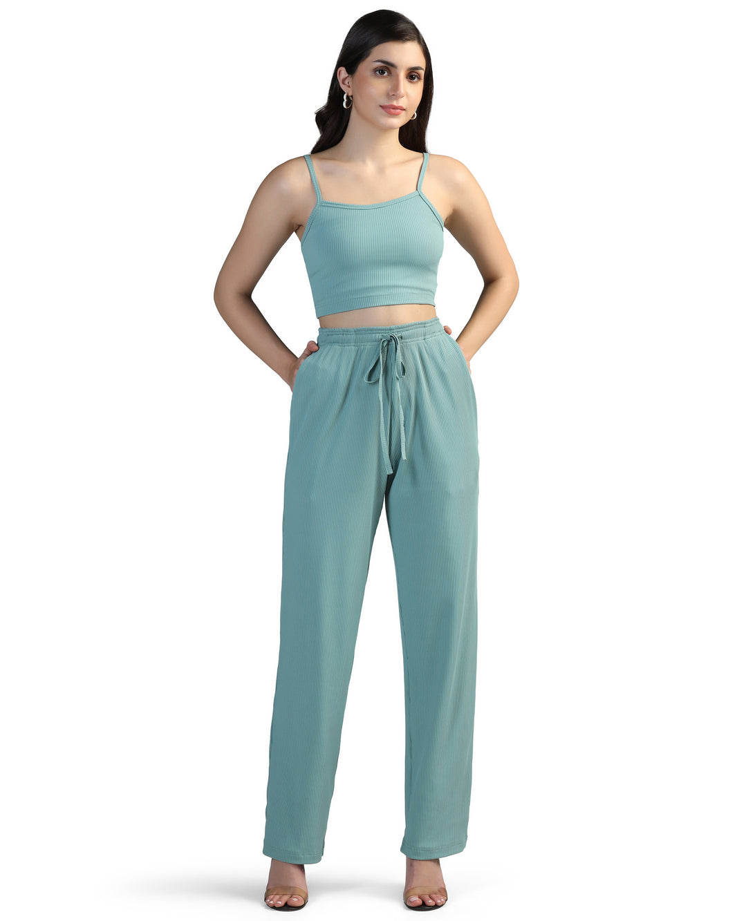 Women Strappy Crop Top with Trousers