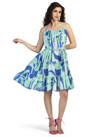 Tropical Print Fit & Flare Mini Dress