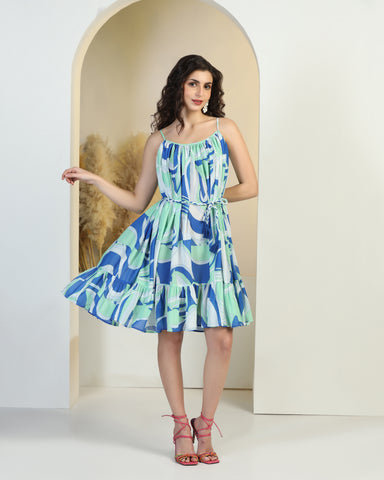 Tropical Print Fit & Flare Mini Dress