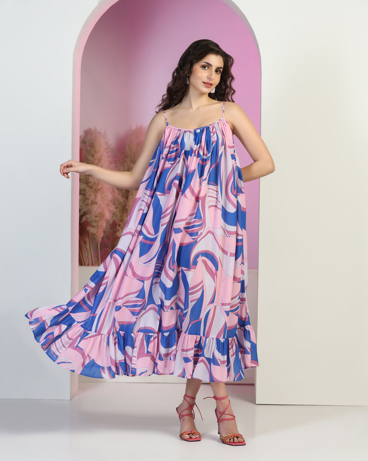 Floral Print A-Line Midi Dress