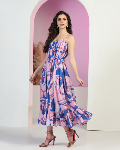 Floral Print A-Line Midi Dress