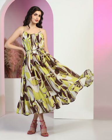 Floral Print A-Line Midi Dress