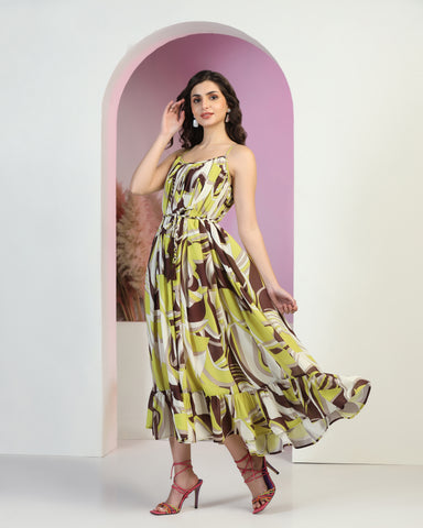 Floral Print A-Line Midi Dress