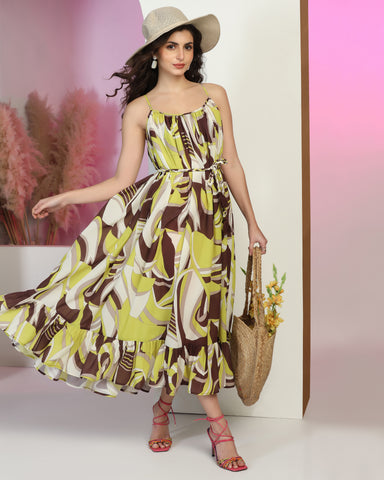 Floral Print A-Line Midi Dress