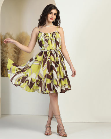 Tropical Print Fit & Flare Mini Dress