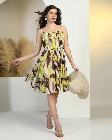 Tropical Print Fit & Flare Mini Dress