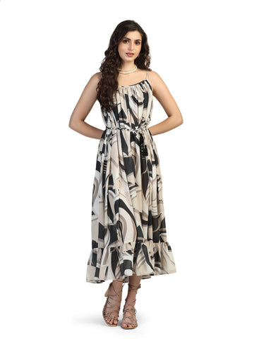 Floral Print A-Line Midi Dress