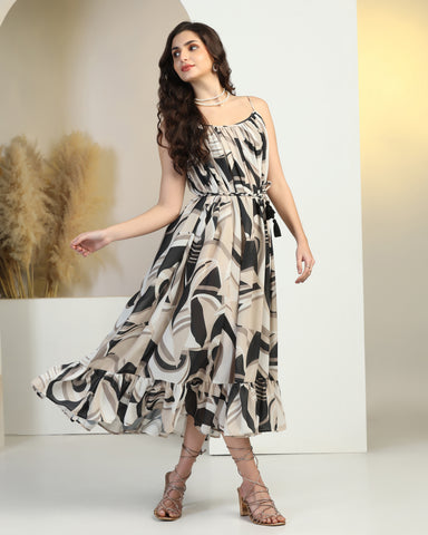 Floral Print A-Line Midi Dress