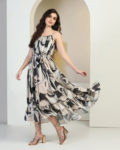 Floral Print A-Line Midi Dress