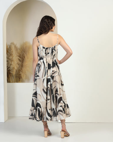 Floral Print A-Line Midi Dress