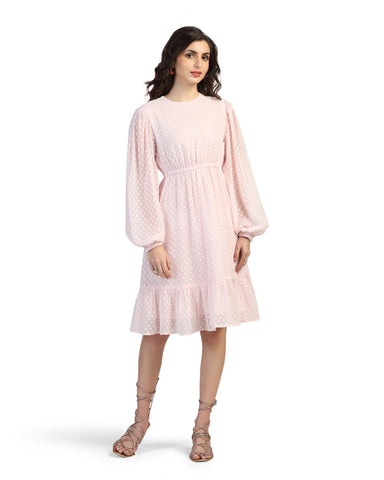 Women Jacquard Georgette Woven Fit & Flared Mini Dress