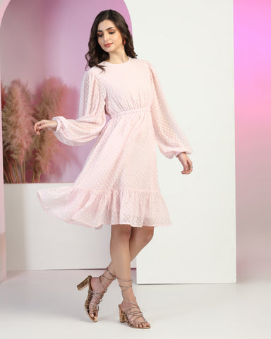 Women Jacquard Georgette Woven Fit & Flared Mini Dress