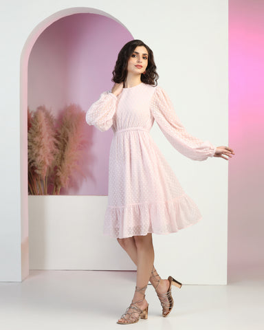 Women Jacquard Georgette Woven Fit & Flared Mini Dress
