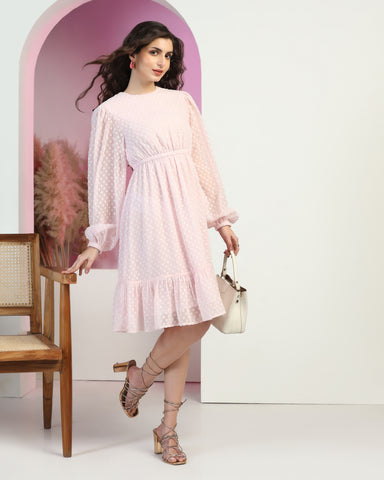 Women Jacquard Georgette Woven Fit & Flared Mini Dress