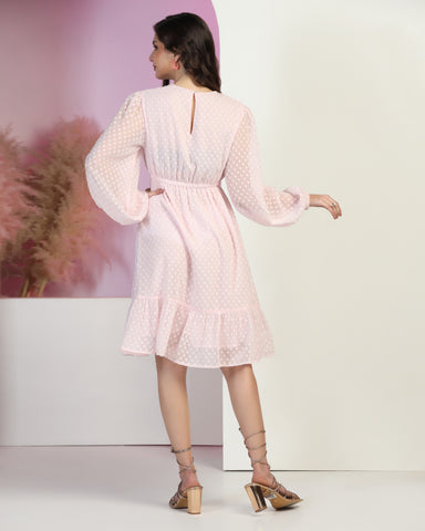 Women Jacquard Georgette Woven Fit & Flared Mini Dress
