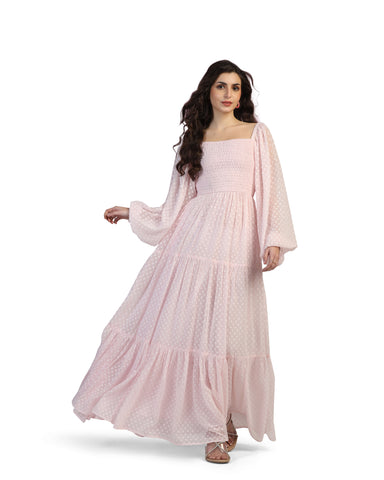 Women's Jacquard Smocked Fit & Flare Maxi Dress