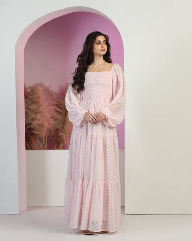 Women's Jacquard Smocked Fit & Flare Maxi Dress