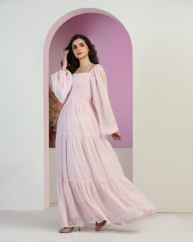 Women's Jacquard Smocked Fit & Flare Maxi Dress