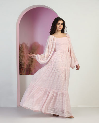 Women's Jacquard Smocked Fit & Flare Maxi Dress