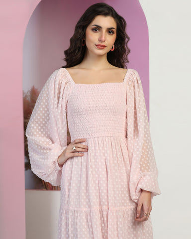 Women's Jacquard Smocked Fit & Flare Maxi Dress