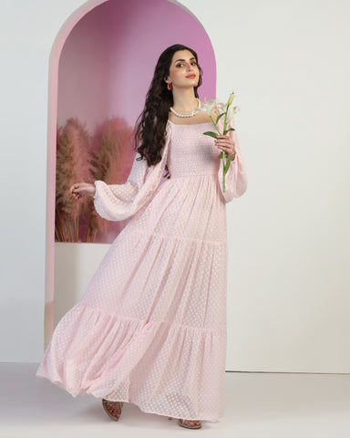 Women's Jacquard Smocked Fit & Flare Maxi Dress
