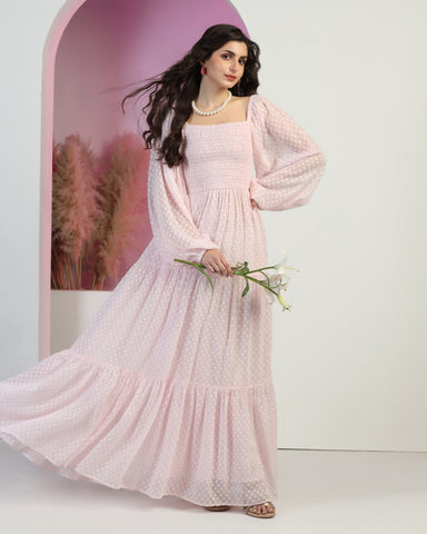Women's Jacquard Smocked Fit & Flare Maxi Dress